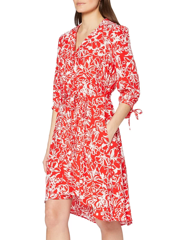 French Connection Women's FAYOLA Drape Shirt Dress Casual, Fiery RED/Sum White, 16 - Image 1