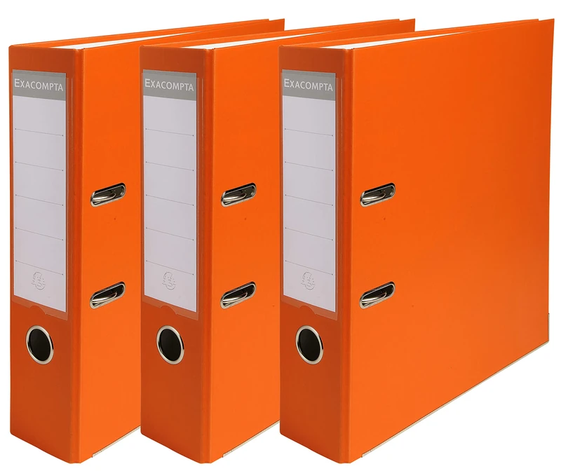 Exacompta - Ref 918414SE - Lever Arch File - 80mm Spine, Suitable for A4 Documents, Holds Up To 600 Sheets, Polypropylene Exterior / Paper Inner - Orange (Pack of 3)