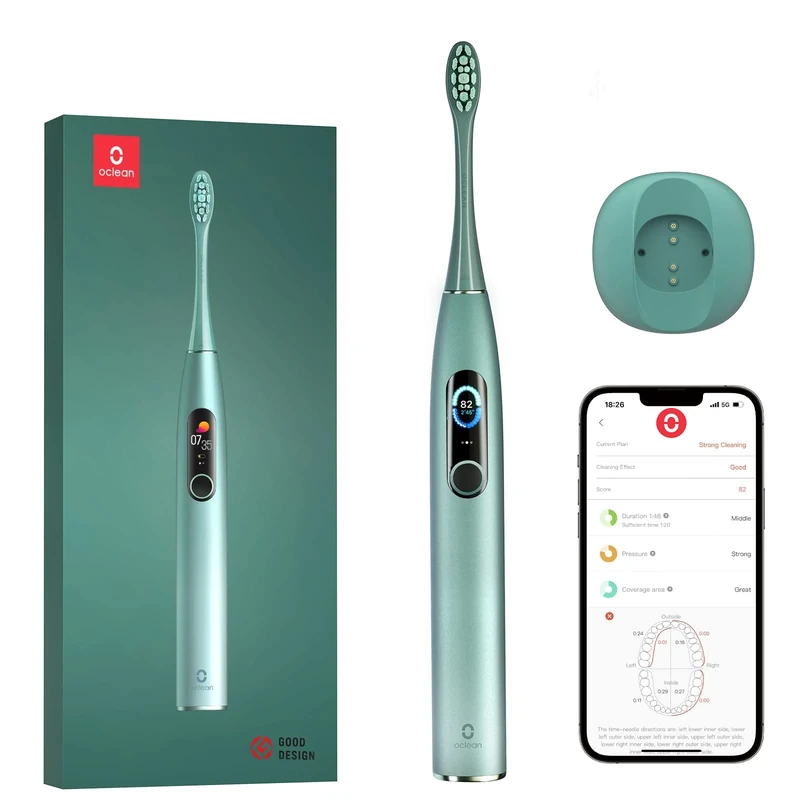Oclean X Pro, Smart Electric Toothbrush, 3 Modes with Whitening, Quick Charge for 30 Days, Anti-Mould Design, IPX7 – Green