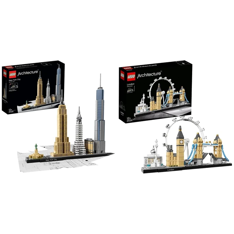 LEGO 21028 Architecture New York City Skyline Building Set & 21034 Architecture Skyline Model Building Set, London Eye, Big Ben, Tower Bridge Collection, Construction Collectible Gift Idea
