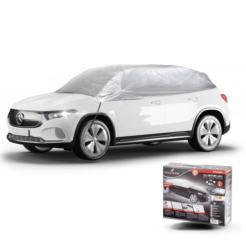 WALSER Car Cover All Weather Light Half Garage Size L Light Grey Waterproof Half Garage Dustproof with UV Protection Reinforced Strap Attachment