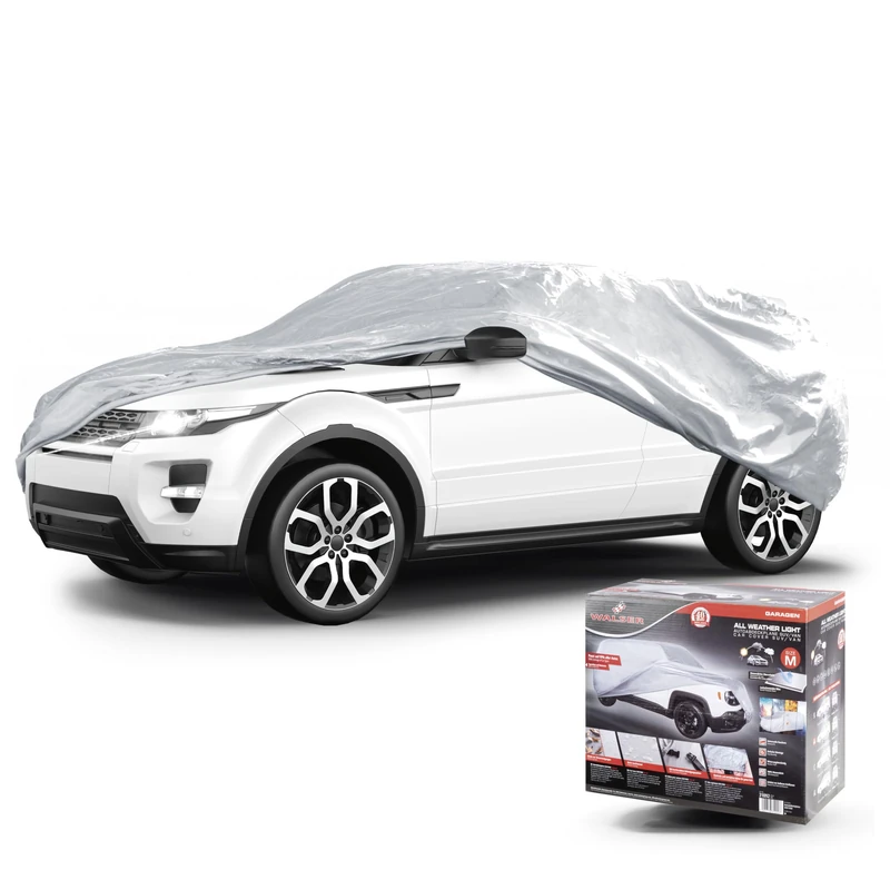 WALSER Tarpaulin Car All Weather Light, Tarpaulin Waterproof, 100% Weatherproof Car Tarpaulin, Car Cover Outdoor, Car Tarpaulin Waterproof, Car Garage, Full Garage SUV M Grey