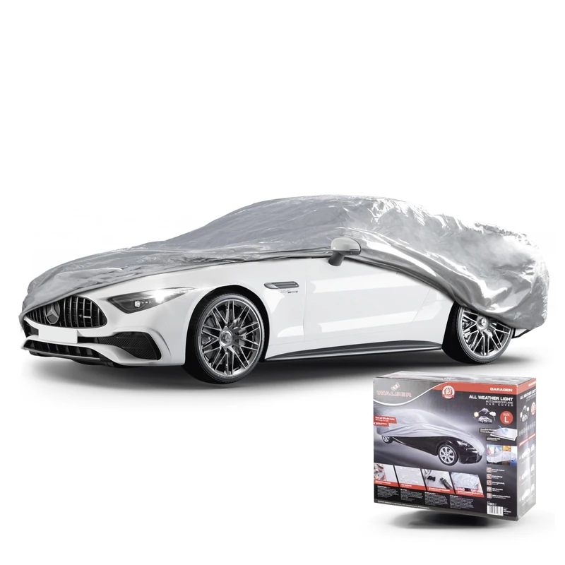 Walser All Weather Light Car Cover - 100% Waterproof Tarpaulin, Outdoor, Full Garage Size, L Grey