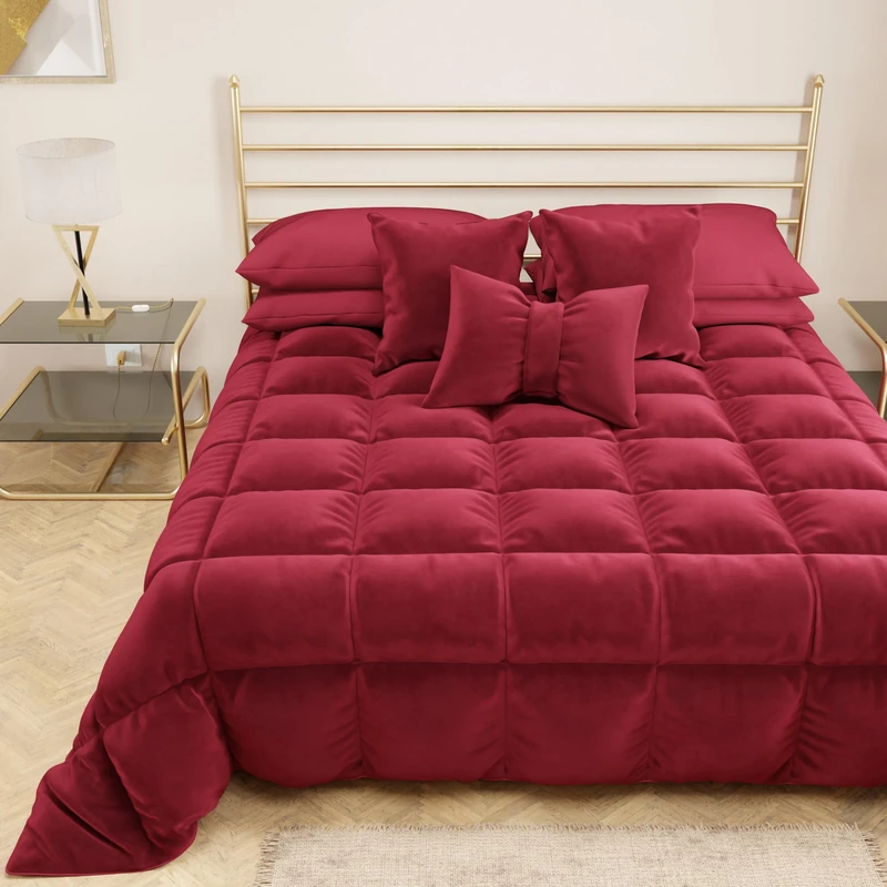 PETTI Artigiani Italiani - Velvet Winter Quilt 220x260 cm, Double-Sided Bedspread, 350 g/m², Burgundy, Made in Italy