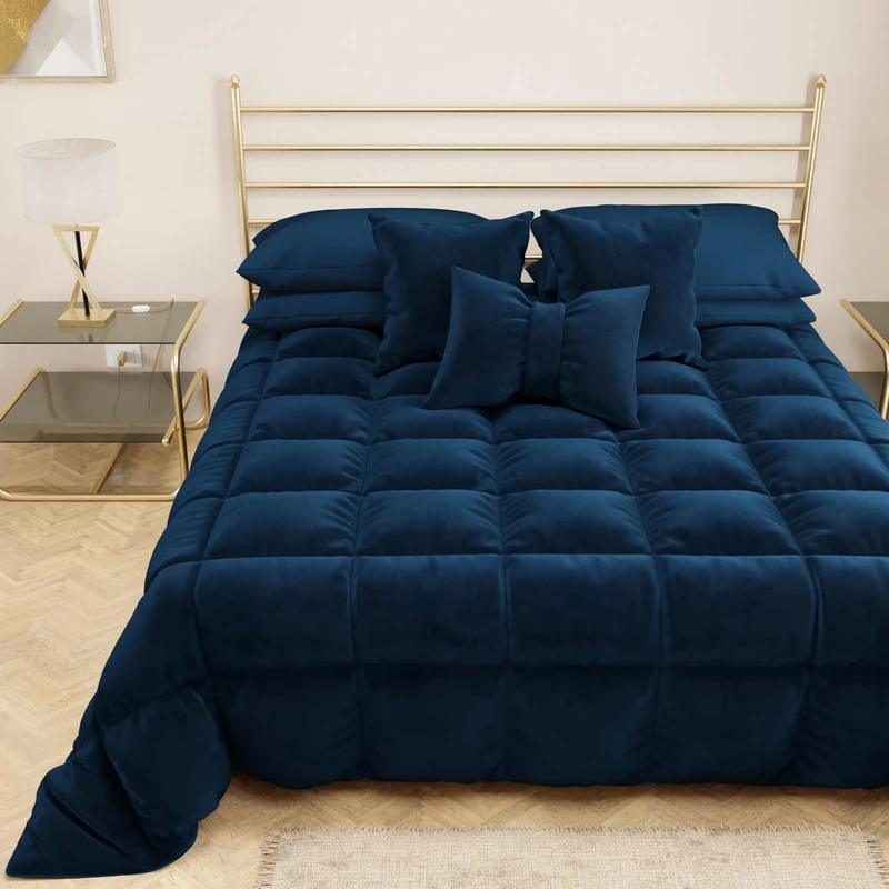 PETTI Artigiani Italiani - Velvet Winter Quilt 260x270 cm, Double-Sided Bedspread, 350 g/m², Dark blue, Made in Italy