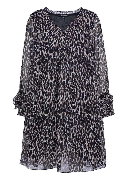 True Religion Women's Pleated Tunic Dress, Black Leo, L