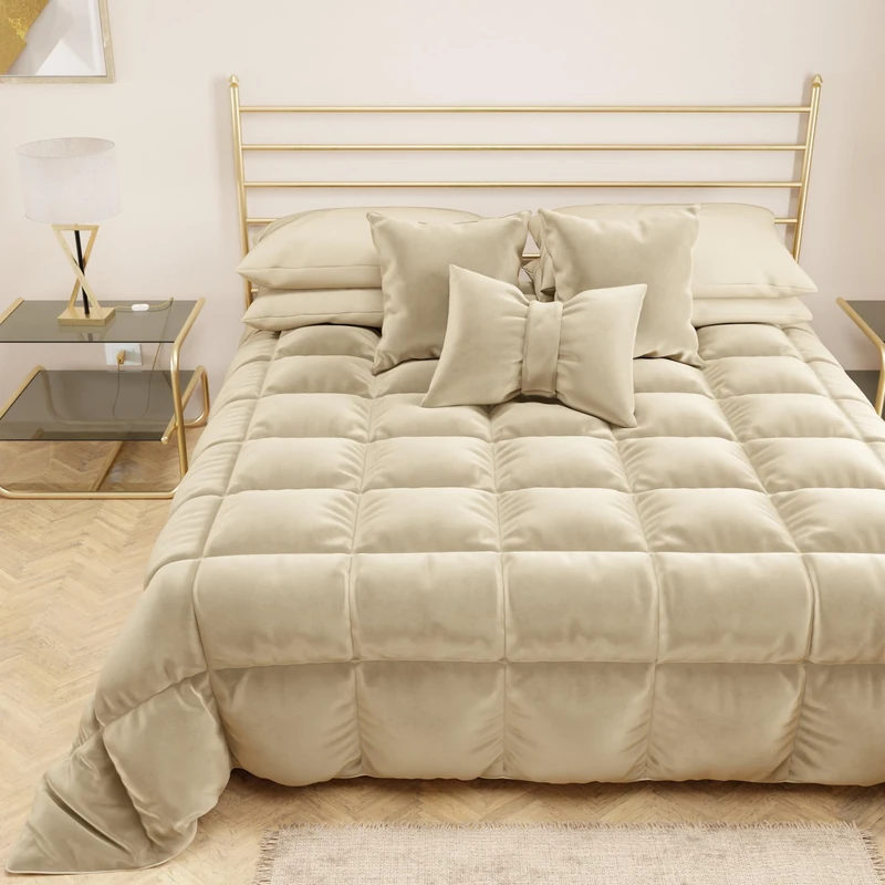 PETTI Artigiani Italiani - Velvet Winter Quilt 260x270 cm, Double-Sided Bedspread, 350 g/m², Cream, Made in Italy