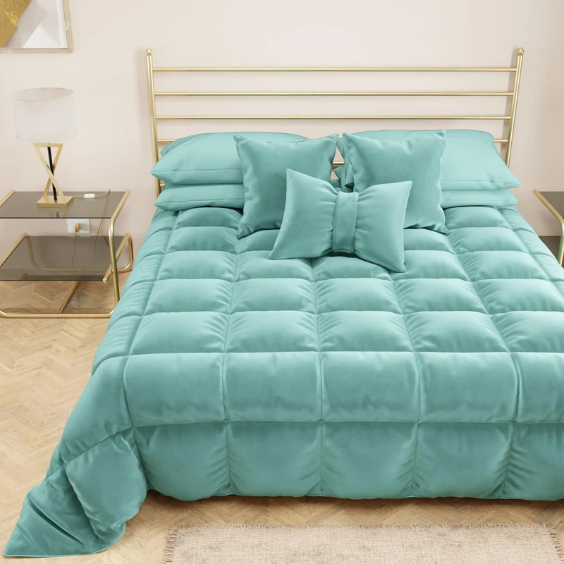 PETTI Artigiani Italiani - Velvet Winter Quilt 260x270 cm, Double-Sided Bedspread, 350 g/m², Tiffany blue, Made in Italy