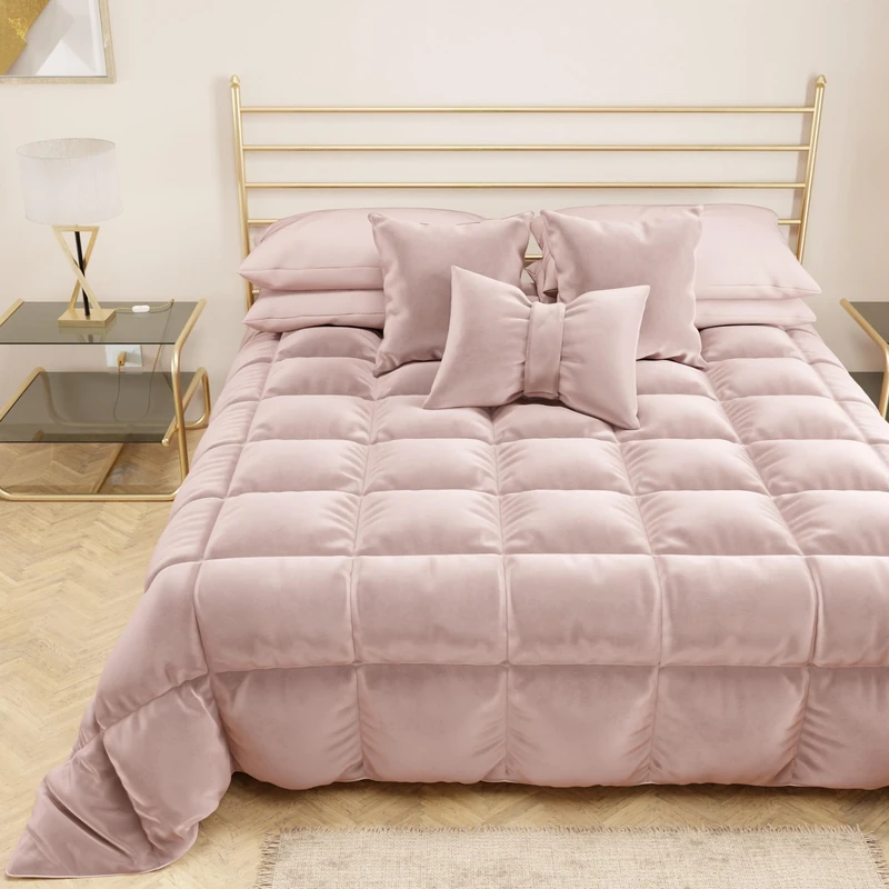 PETTI Artigiani Italiani - Velvet Winter Quilt 260x270 cm, Double-Sided Bedspread, 350 g/m², Powder pink, Made in Italy