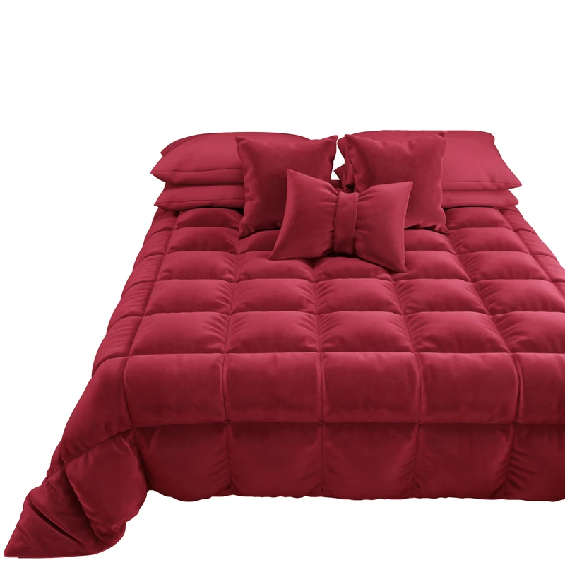PETTI Artigiani Italiani - Velvet Winter Quilt 260x270 cm, Double-Sided Bedspread, 350 g/m², Burgundy, Made in Italy