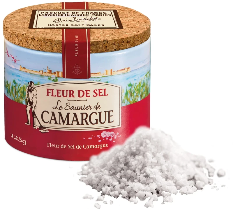 Le Saunier De Camargue Salt, Fleur De Sel, Delicate Salt Flakes for Seasoning, Round Box 125 g (Pack of 12)