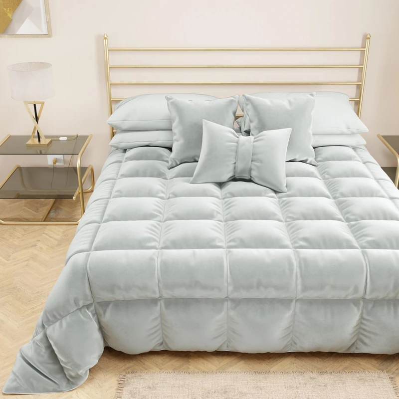 PETTI Artigiani Italiani - Velvet Winter Quilt 260x270 cm, Double-Sided Bedspread, 350 g/m², Light grey, Made in Italy