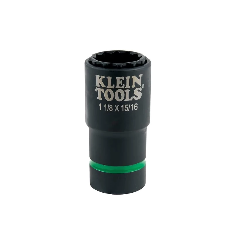 Klein Tools 66016 2-in-1 Impact Socket with 12-Point Deep Sockets, Coaxial Spring Loaded in 1-1/8 and 15/16-Inch Sizes