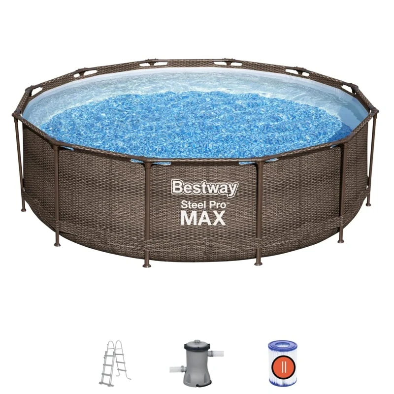 Bestway Steel Pro Max Swimming Pool, with filter pump, rattan print, 12ft