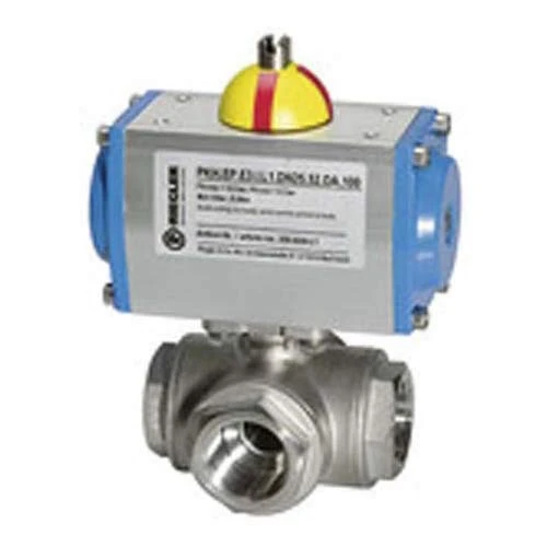 RIEGLER KHRP2ESANTDT1 Stainless Steel Ball Valve, Pneumatic Actuator Double Acting, T-Bore T1, Rp 2