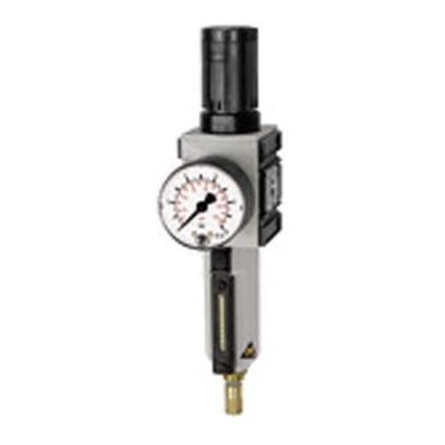 RIEGLER FU Futura 823-M-4 Filter Regulator with Metal Container, Visible Tube and Pressure Gauge, Fully Automatic, Size 2, 0.2-4 Bar, G 3/8 Inch