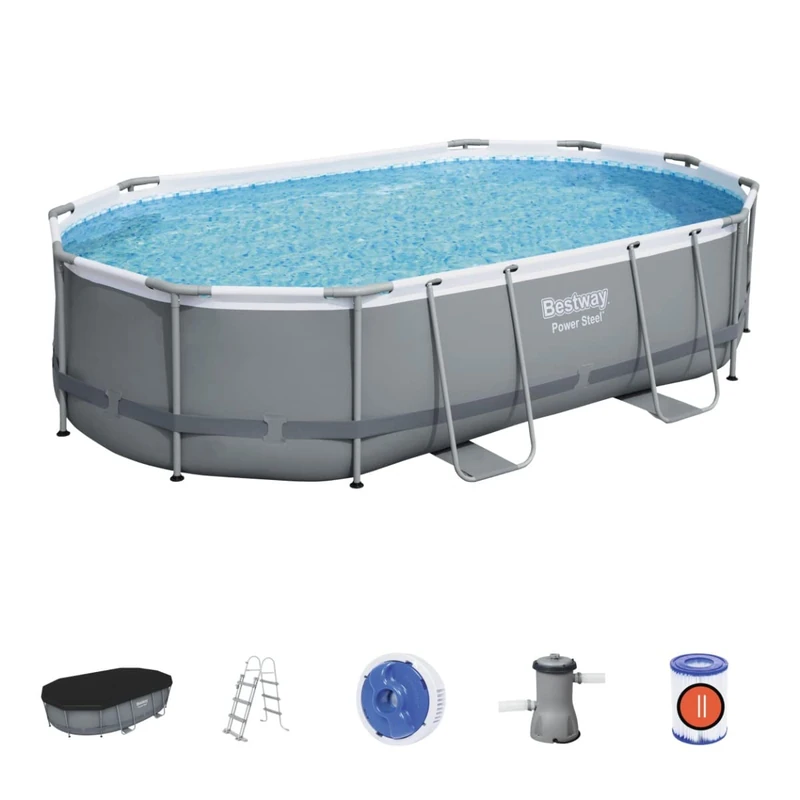 Bestway Power Steel above ground pool, with filter and ladder, Grey, 16ft