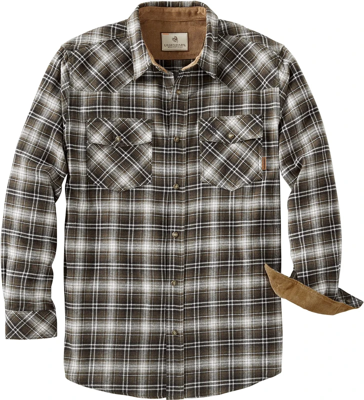 Legendary Whitetails Men's Standard Shotgun Western Flannel Shirt, Forage Green Plaid, X-Large