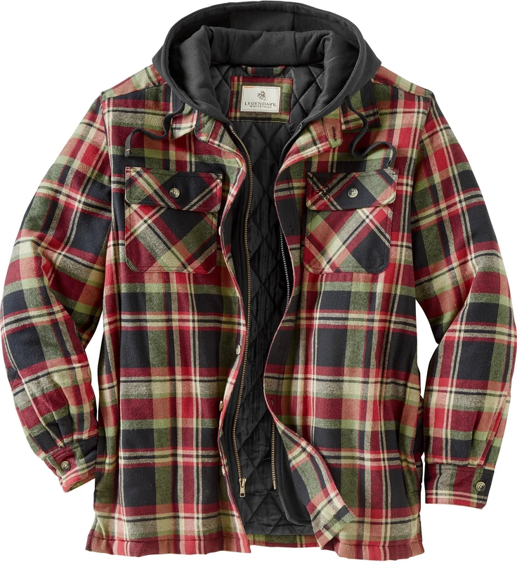 Legendary Whitetails Men's Standard Maplewood Hooded Shirt Jacket, Spruce Mountain Plaid, X-Large