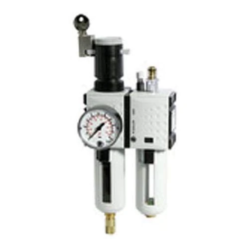 RIEGLER FU 611-2 Futura maintenance unit two-piece with polycarbonate holder, protective basket and pressure gauge, fully automatic, size 1, 0.1-2 bar, G 1/4"
