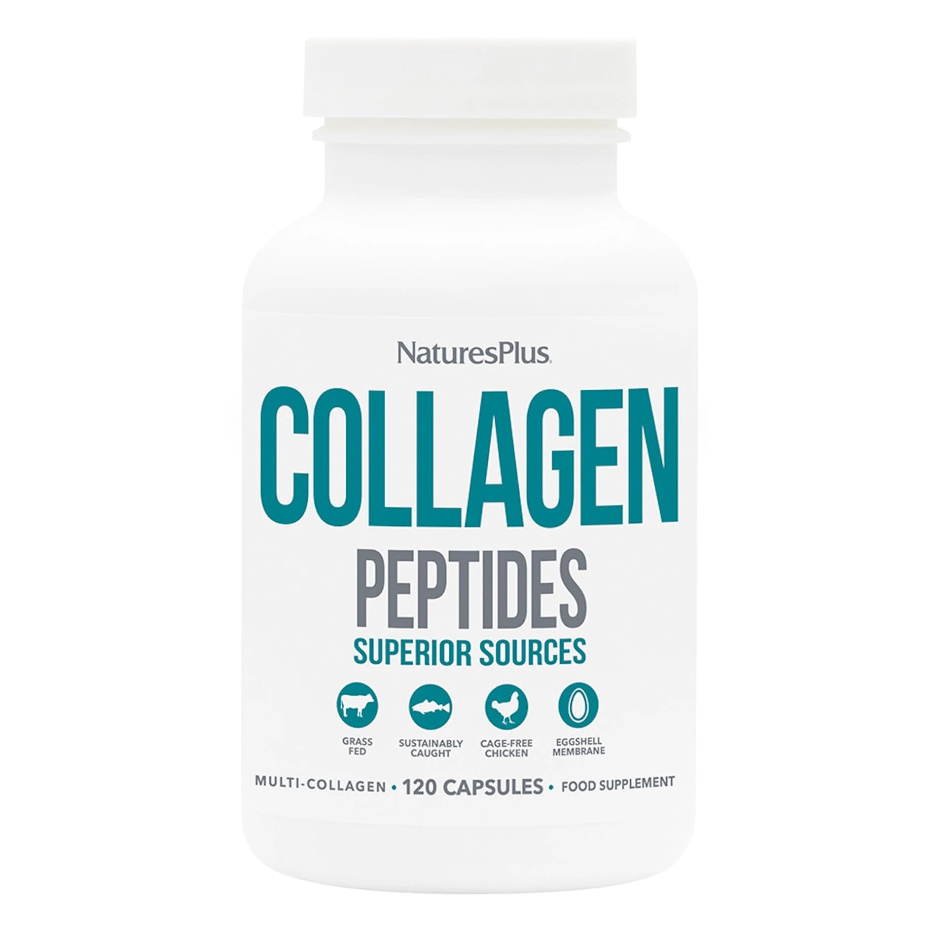 NaturesPlus Collagen Peptides Capsules - Sustainable Hydrolysed Collagen Supplement, 6 Major Types of Collagen - Non-GMO, Gluten Free - 120 Capsules