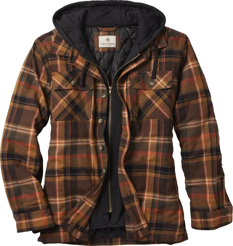 Legendary Whitetails Men's Standard Maplewood Hooded Shirt Jacket, Deer Shed Plaid, X-Large