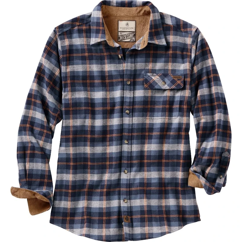 Legendary Whitetails Men's Buck Camp Flannel, Long Sleeve Plaid Button Down Casual Shirt, Corduroy Cuffs, Ironwood Plaid, S