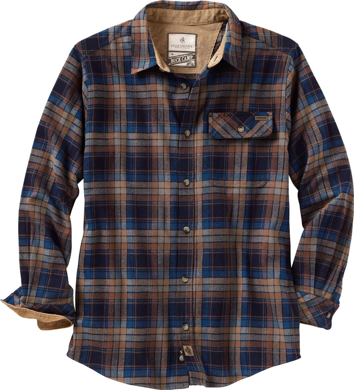 Legendary Whitetails Men's Buck Camp Flannel, Long Sleeve Plaid Button Down Casual Shirt, Corduroy Cuffs, Brownstone Plaid, XXXXL