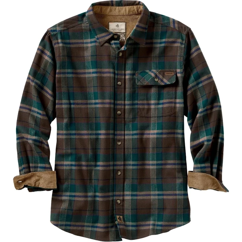 Legendary Whitetails Men's Buck Camp Flannel, Long Sleeve Plaid Button Down Casual Shirt, Corduroy Cuffs, Smoky Mountain Plaid, Large