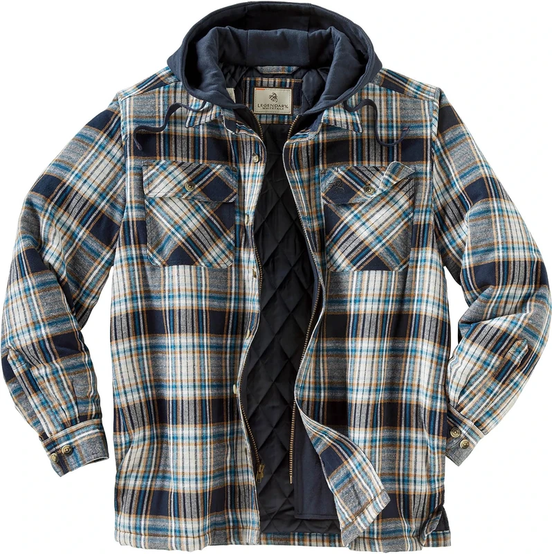 Legendary Whitetails Men's Standard Maplewood Hooded Shirt Jacket, Blue Dusk Plaid, X-Large