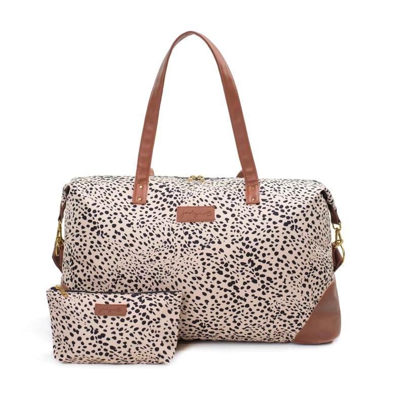 Jadyn Luna Women's Weekender Bag and Travel Duffel, Large 37 Liter Capacity, Cheetah Spot, Softside Duffle Bag with Vegan Leather Accents