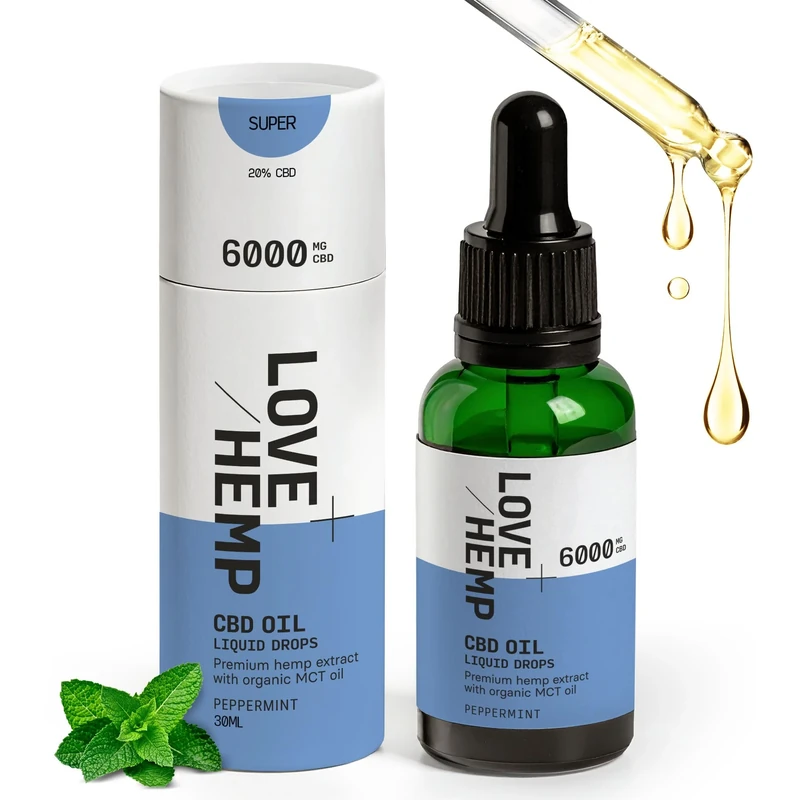 Premium Natural Oil Drops 30ml 6000mg Made in The UK Peppermint/Super Strength – Premium Oil Drops for Sleep with MCT, Vegan & Gluten-Free, Natural Daily Health, Anxiety Relief for Adults