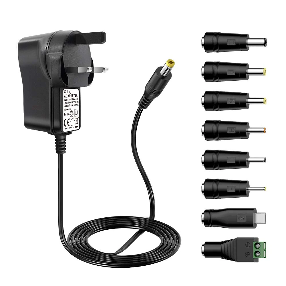 Universal AC to DC Adapter Charger 5V 2A Power Supply Adapter with 8 DC Connector Multi Plug Adaptor for Household Electronic Devices Led Strip Light Box Router LCD CCTV Cameras Android TV Box Speaker