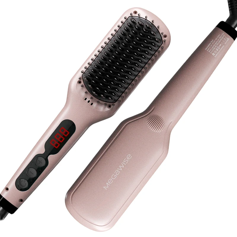MegaWise Hair Straightener Brush KL1025-2-in-1 Ionic Hair Straightening & Detangling Brush with Adjustable Temperature, Anti-Scald Technology, and Auto Shut-Off for Smooth, Frizz-Free Hair - Image 1