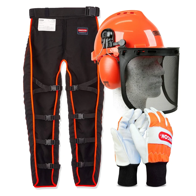 OREGON Type A Chainsaw Safety Clothing Kit with Universal Leggings/Seatless Trousers, Helmet with Large Gloves