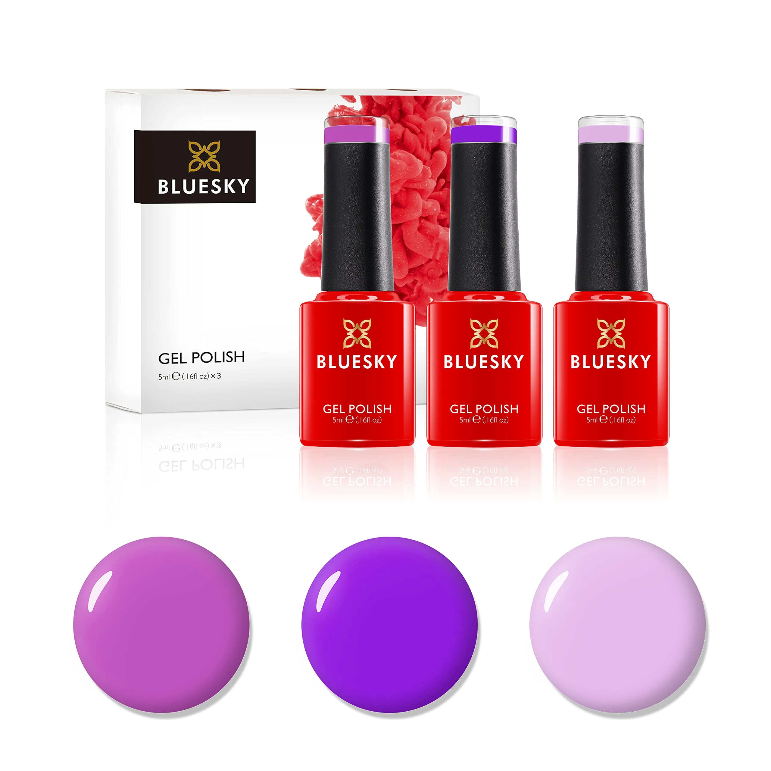Bluesky Gel Nail Polish Set, Party Purples, Pink Memory Dc099, Purple Delight A060, Fantasy Purple Dc029, 3 x 5 ml, (Requires Curing Under UV or LED Lamp)