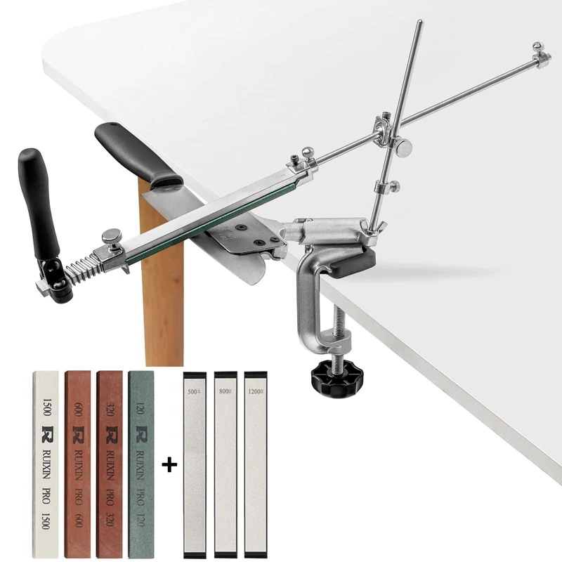 RUIXIN PRO RX-008 Professional Knife Sharpener with 7 Whetstones, 360° Rotation Flip Design Fixed-Angle Stainless Steel Kitchen Chef Knife Sharpening Kit Abrasive Holding System Tools