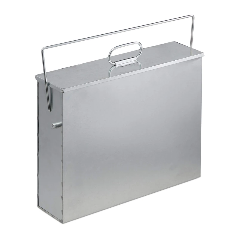 Relaxdays Square Ash Bucket with Lid, 15l, Galvanised Steel, Bin for Fireplace/Barbecue/Oven, HWD: 42x44.5x12 cm, Silver