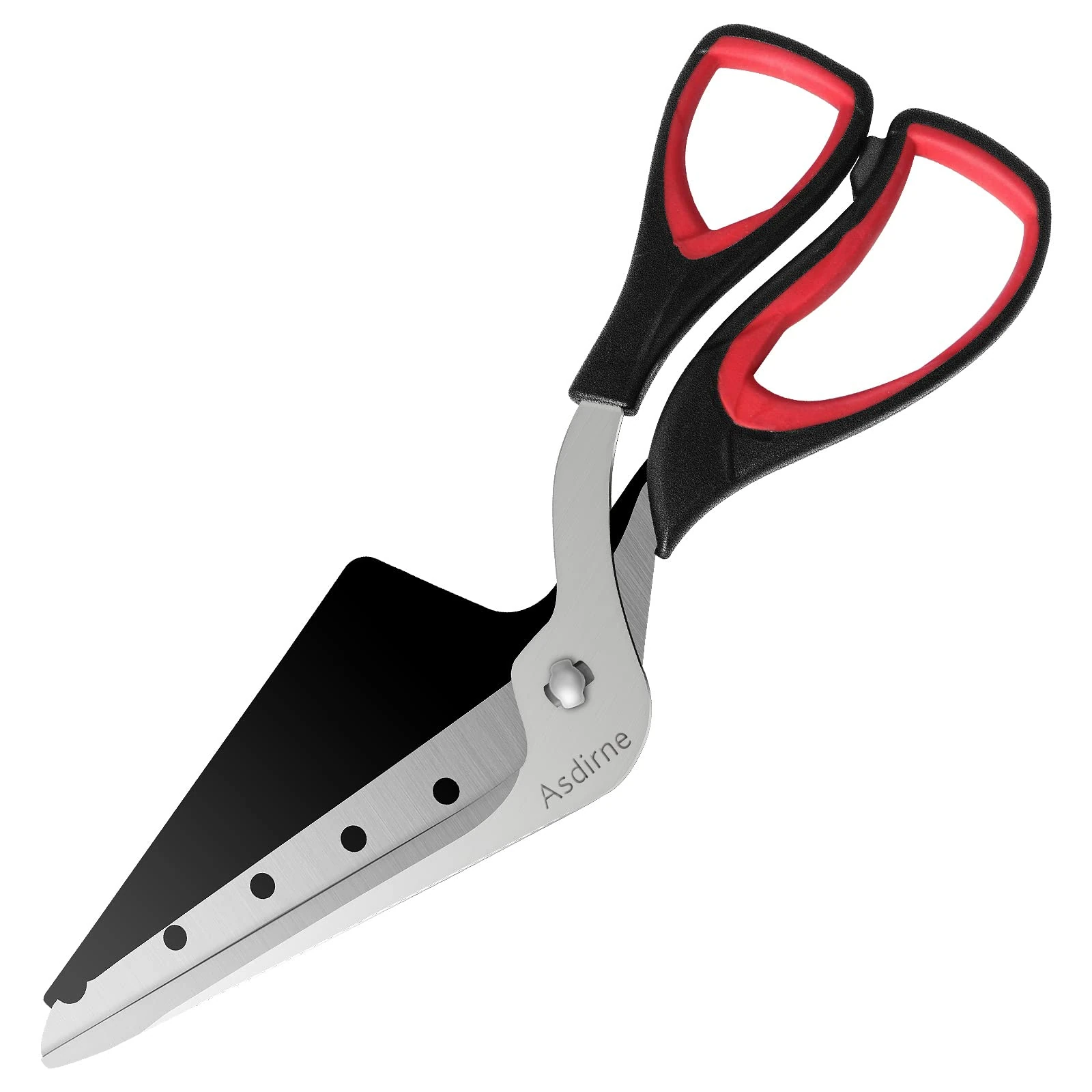 Asdirne Pizza Scissors, Pizza Cutter with Shovel, Food-Grade Sharp Stainless Steel Blade and Soft Grip Handle, Multifunctional Kitchen Scissors, 27cm, Black/Red
