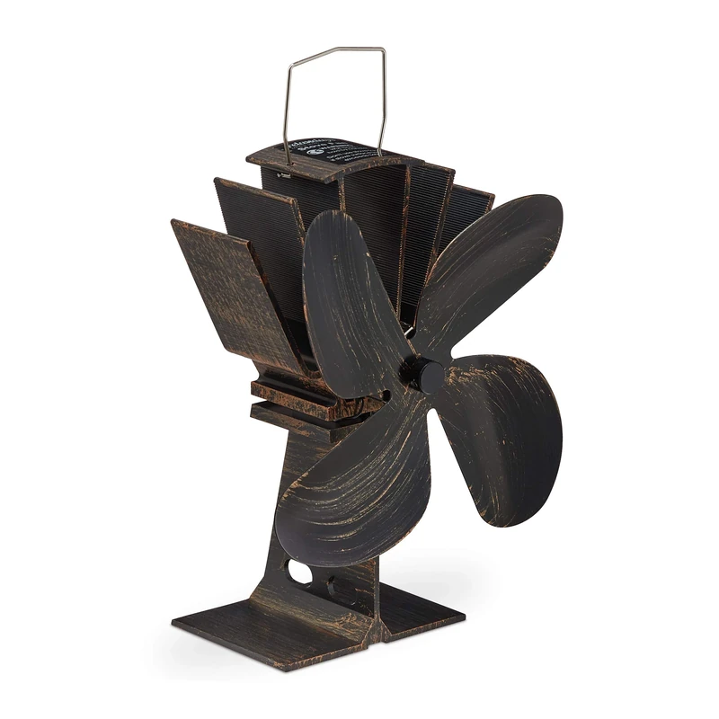 Relaxdays Stove Fan, without Electricity, Low Noise, for Fireplace, Heat Driven & Resistant, 4 Blades, Vintage, Bronze
