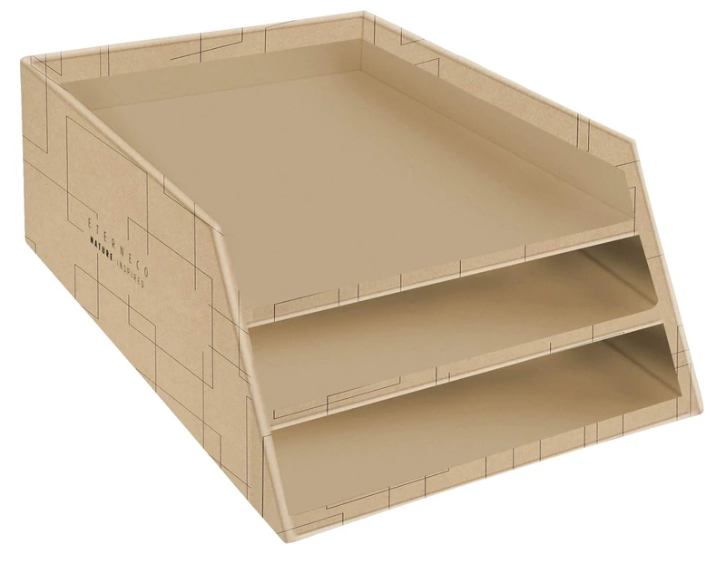 Exacompta - Ref 13447D - Eterneco Collection - Cardboard 3-Level Letter Tray - 350 x 250 x 190mm in Size, Water Resistant, 500 Sheets per Compartment, Suitable for A4+ Documents