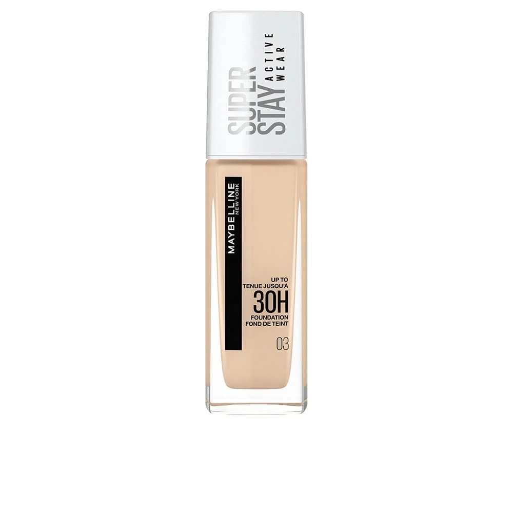 Maybelline New York Super Stay Active Wear, waterproof foundation with high coverage, long-lasting facial make-up, colour: No. 3 True Ivory (Light), 1 x 30 ml