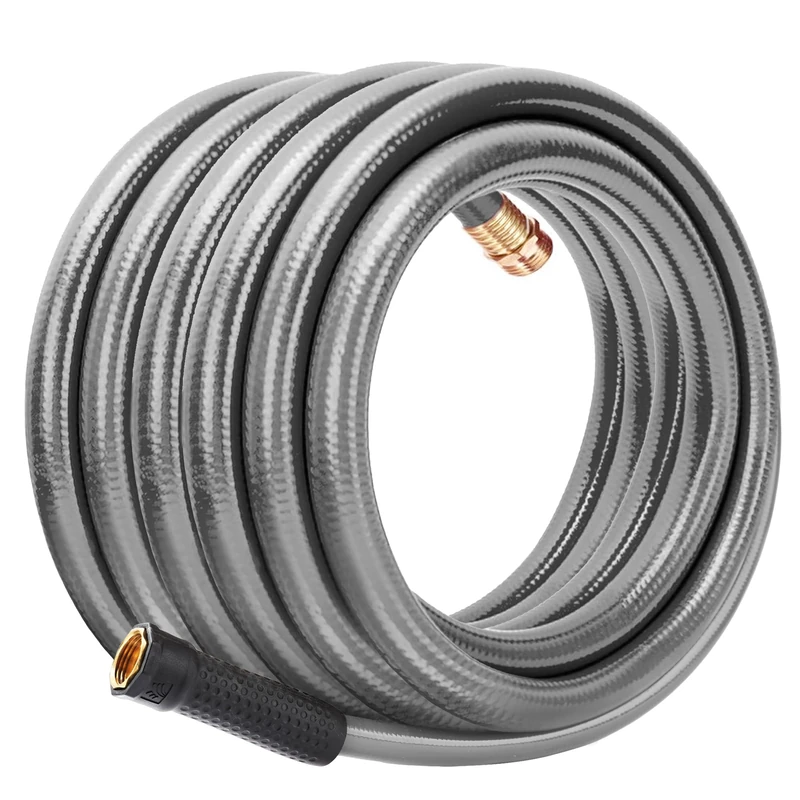 Worth Garden 3/4 in. x 50 ft. Heavy Duty PVC Non Kinking Garden Hose with Brass Fittings - Grey