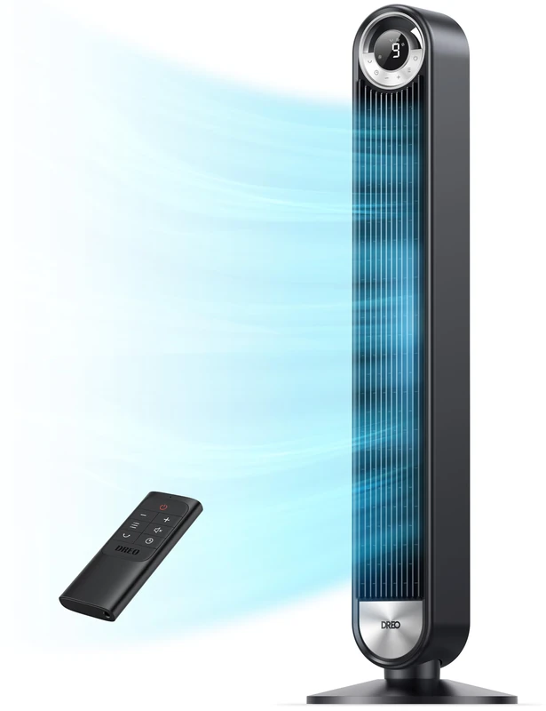 Dreo Tower Fan with Remote, 90° Wide Oscillating Fans for Bedroom, 42 inch, 6 Speeds, 3+1 Modes, Large LED Display, Touch Control, 12H Timer, Quiet Bladeless Floor Fan Standing Fans for Home Office