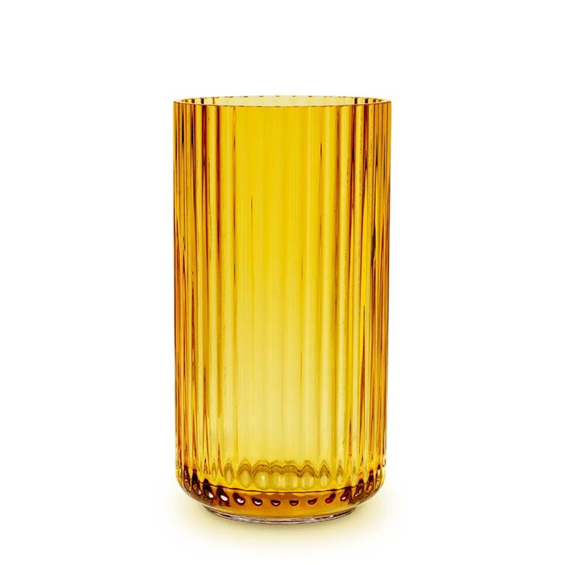 Lyngbyvase made of porcelain, tall vase with grooves, cylinder flower pot in amber, 25 cm