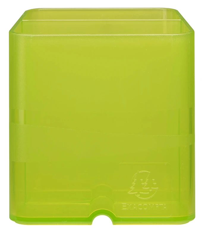 Exacompta - Ref 67797D - Linicolor Pen-Cube Pen Pot - 74 x 74 x 93mm, Modern & Space-Saving, 2 Distinct Sections for Pens & Pencils - Translucent Apple Green
