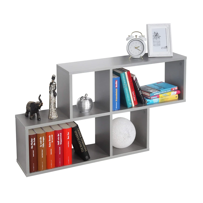 RICOO Wall Shelves 100cm x 53cm x 20cm WM051-PL Platinum Grey Wood Floating Bookcase Book Storage Bookshelf Hanging Rack Organiser Unit Racking