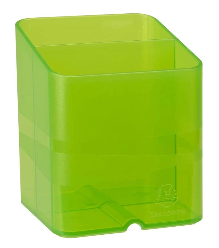 Exacompta - Ref 67735D - Chromaline Collection - Pen-Cube Pen Pot - 74 x 74 x 93mm, 2 Sections for Pens & Pencils, Space-Saving Solution for Offices - Translucent Anise Green