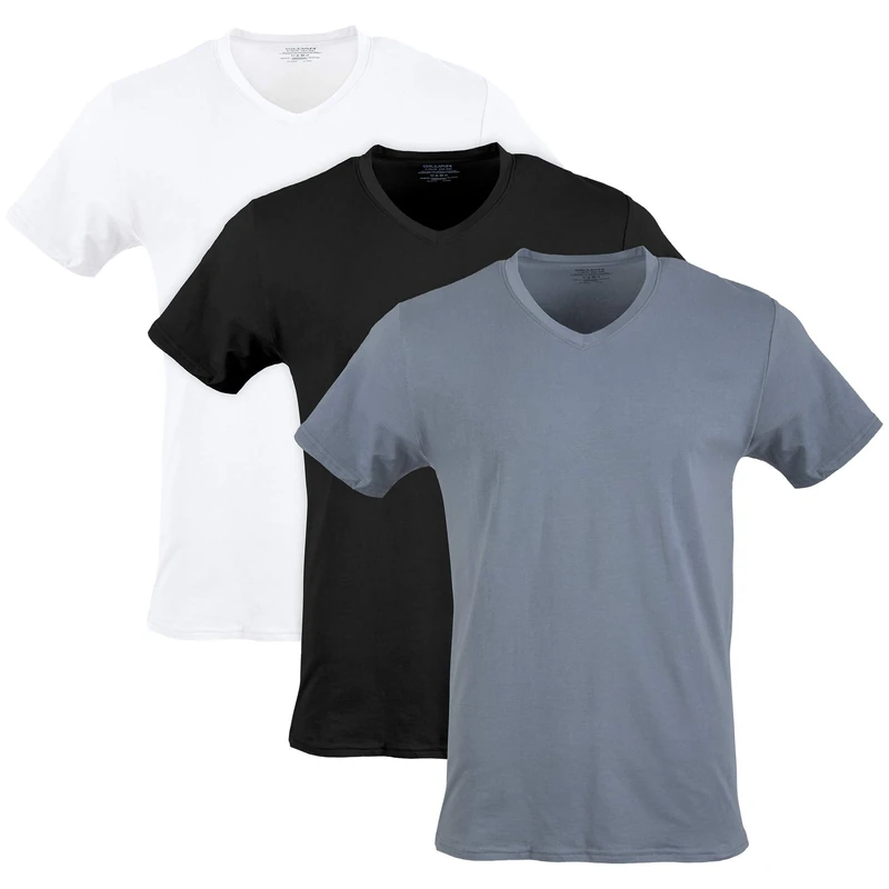 Gildan Men's Cotton Stretch T-Shirts, Multipack Underwear, White/Black Soot/Grey Flannel (V-Neck 3-Pack), XXL (Pack of 3)