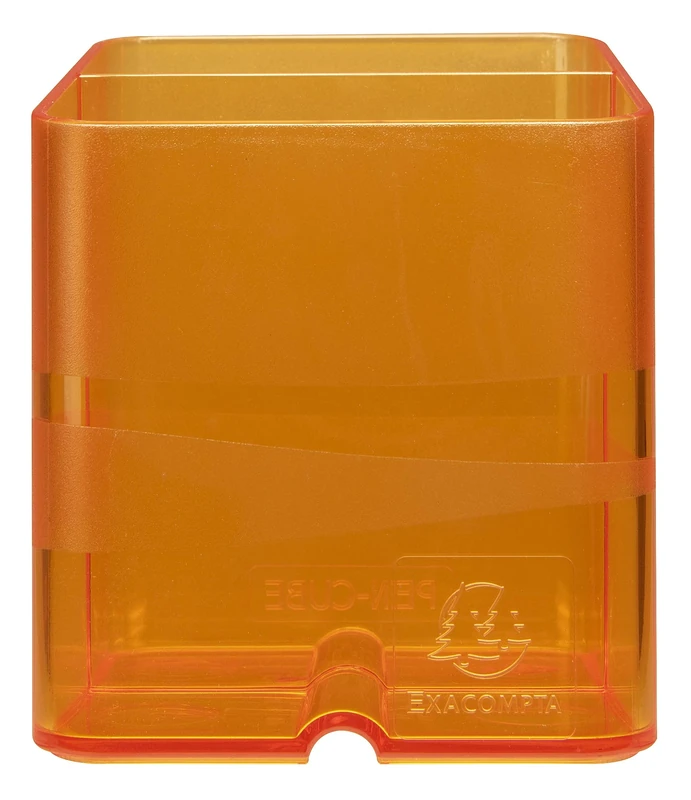 Exacompta - Ref 67746D - Linicolor Pen-Cube Pen Pot - 74 x 74 x 93mm, Modern & Space-Saving, 2 Distinct Sections for Pens & Pencils - Translucent Orange